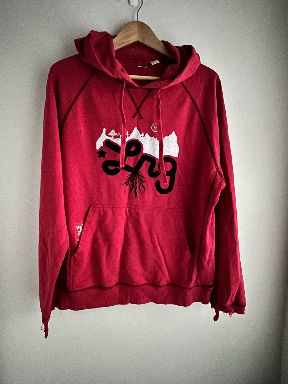 LRG Red Crewneck Hoodie with White and Black Graphic M
